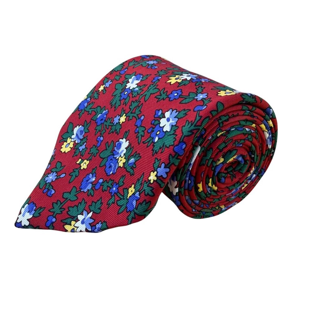 Brooks Brothers Mens Red Silk Floral Pattern Necktie 57"x3.25" Elegant Gift